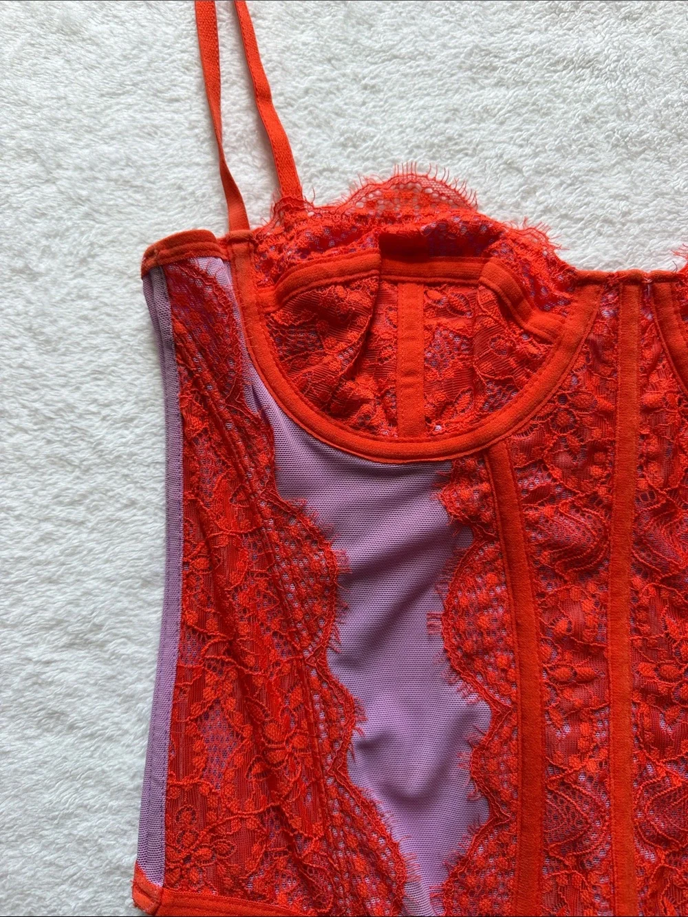 Out From Under Modern Love Corset Bustier Top, Orange/Red & Purple, Size Medium